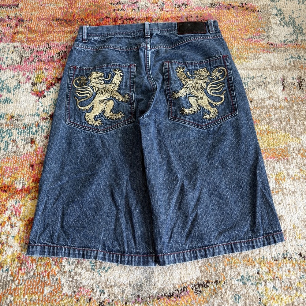 Vintage Verta Y2K Embroidered Lion Denim Jorts Mens W33 Loose Fit Baggy Shorts